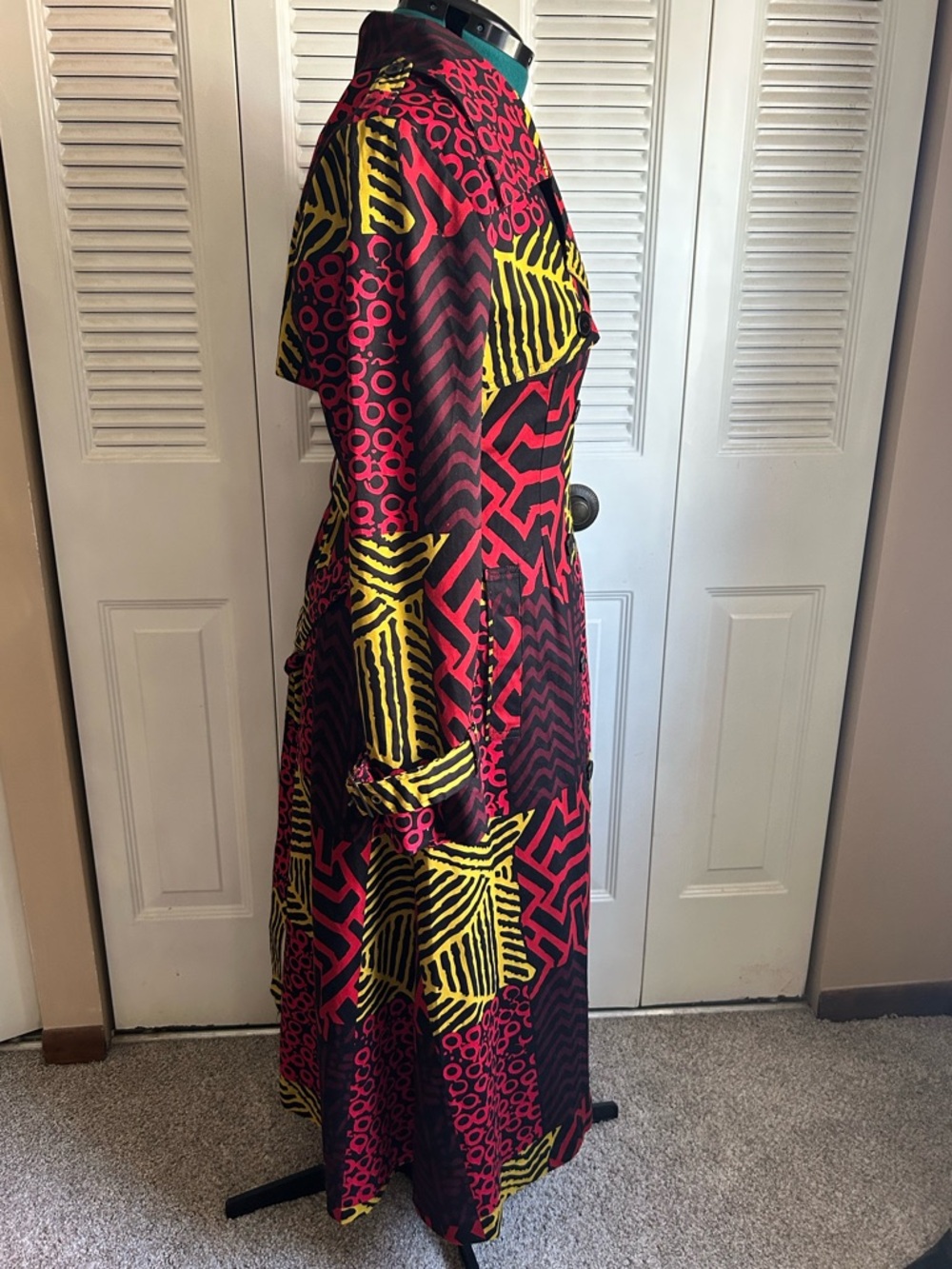 DIYANU African Print Trench Coat Women XL Ankara Belted Statement Jacket - Picture 3 of 11